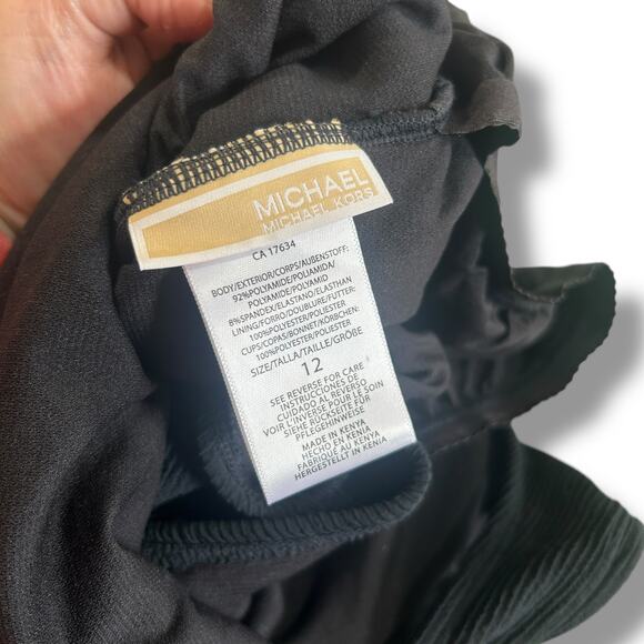 NWT Michael Kors Black One Piece Swimsuit Size 12 One Shoulder Ribbed Cut Outs - Picture 7 of 7